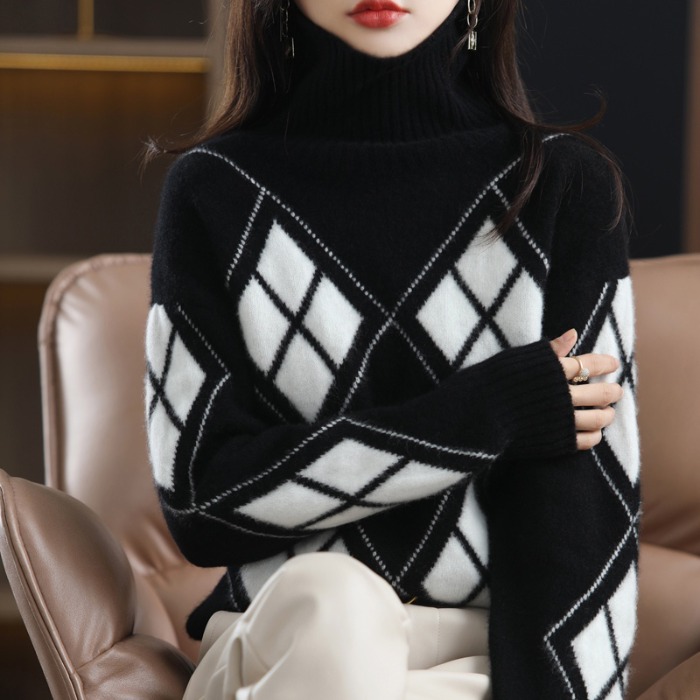 캐시미어니트 아가일 무늬 마름모 겨울 반목폴라 반목니트 하이넥스웨터